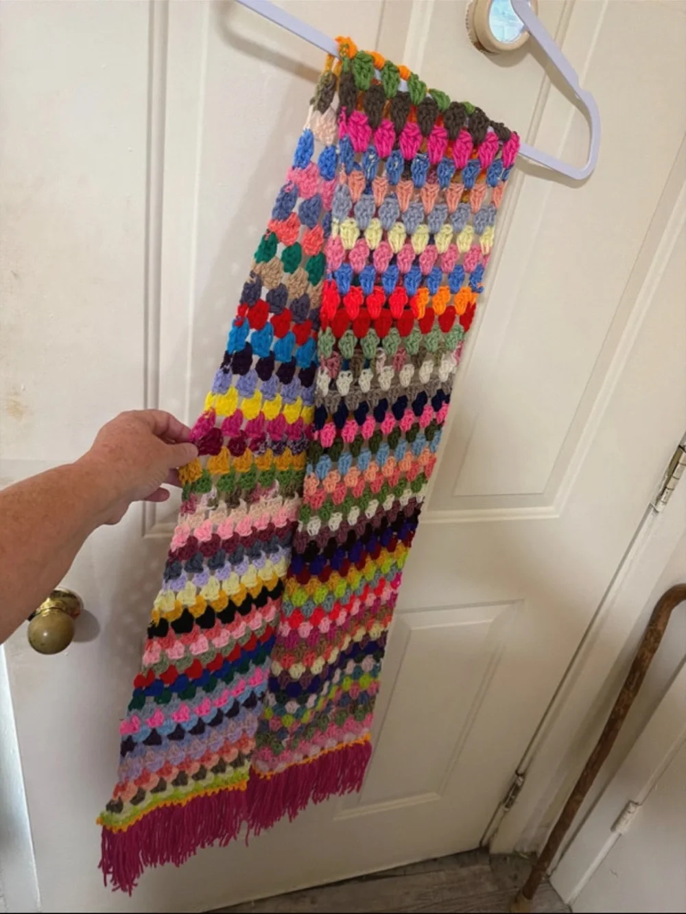Hand Crafted Multicolor Crochet Scarf with Bold Stitch Rows